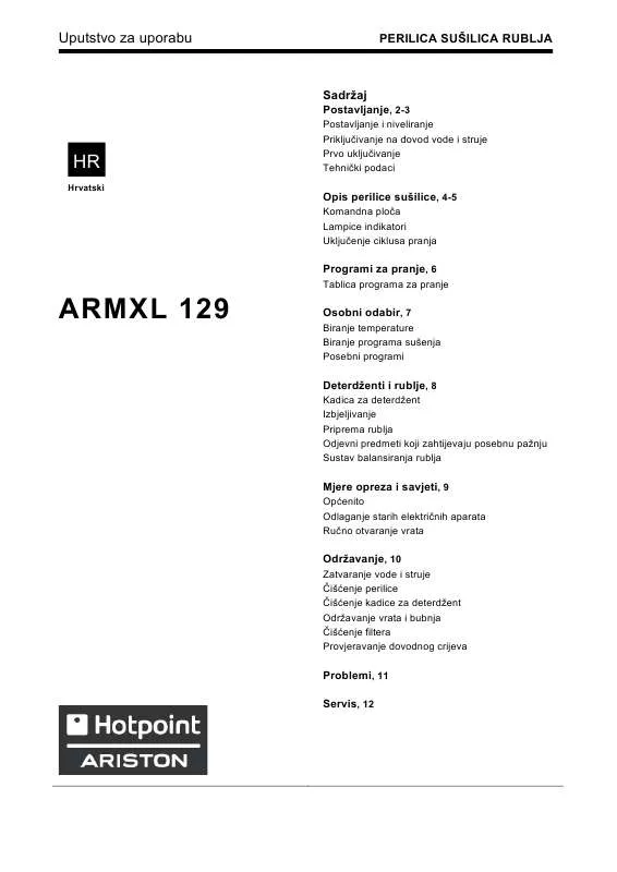 Mode d'emploi HOTPOINT-ARISTON ARMXL 129