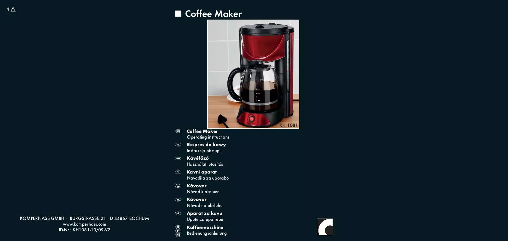 Mode d'emploi SILVERCREST KH 1081 COFFEE MAKER