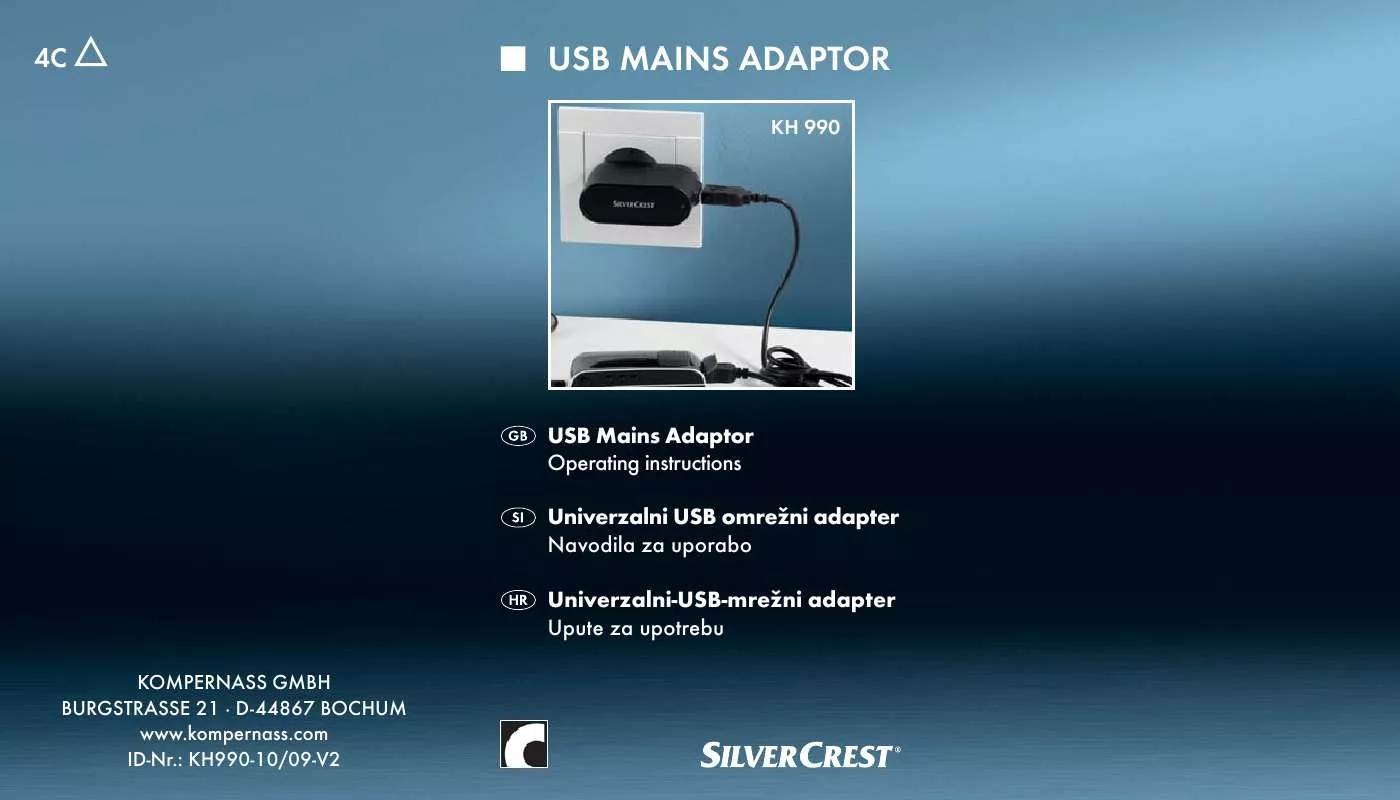 Mode d'emploi SILVERCREST KH 990 USB MAINS ADAPTOR
