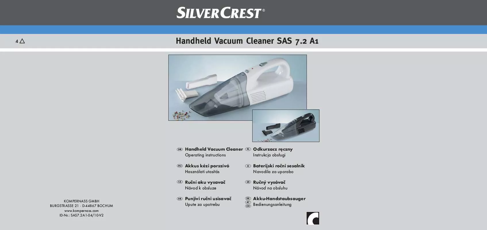 Mode d'emploi SILVERCREST SAS 7.2 A1 HANDHELD VACUUM CLEANER