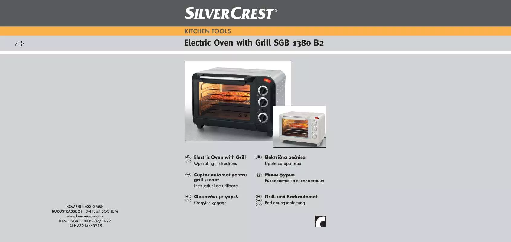 Mode d'emploi SILVERCREST SGB 1380 B2 ELECTRIC OVEN WITH GRILL