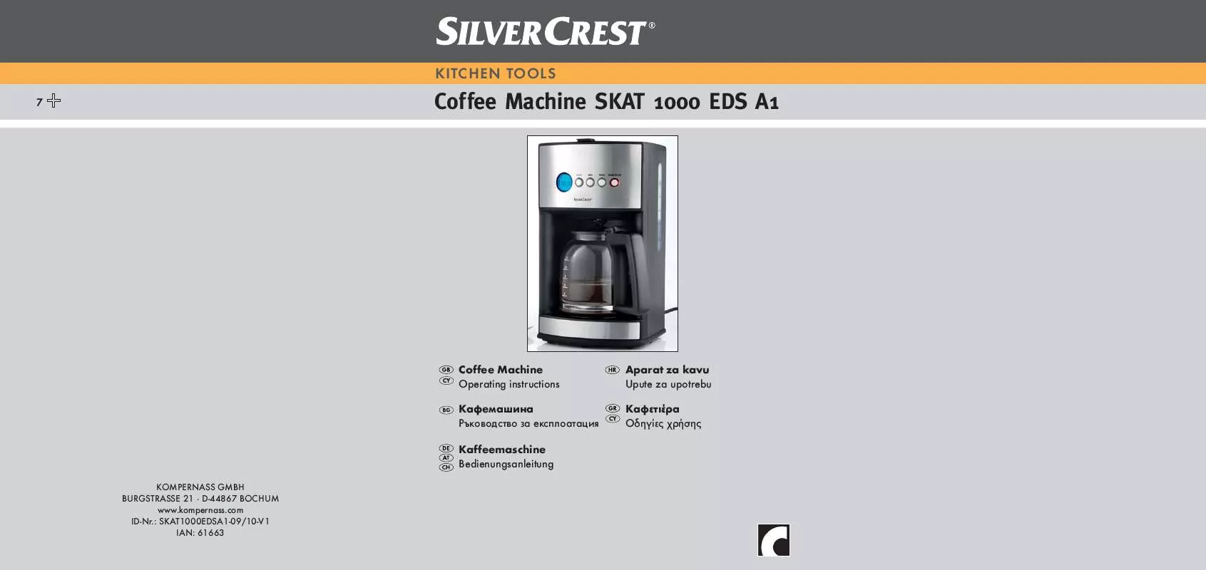Mode d'emploi SILVERCREST SKAT 1000 EDS A1 COFFEE MACHINE