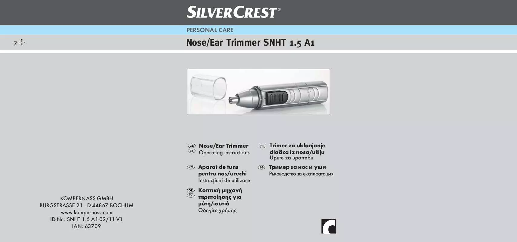 Mode d'emploi SILVERCREST SNHT 1.5 A1 NOSE-EAR TRIMMER