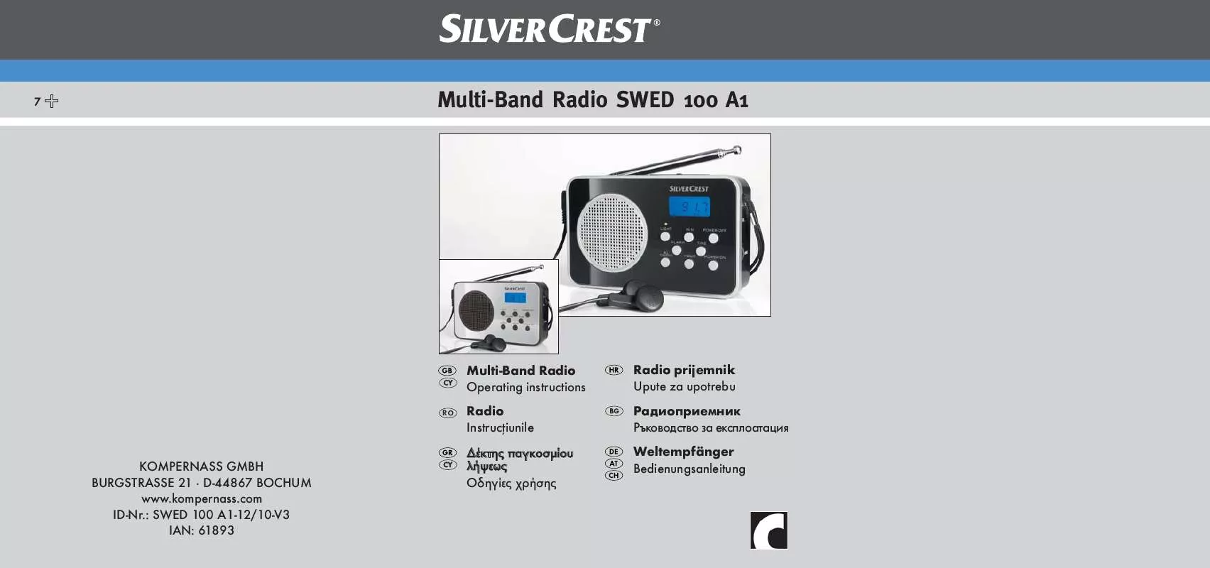 Mode d'emploi SILVERCREST SWED 100 A1 MULTI-BAND RADIO