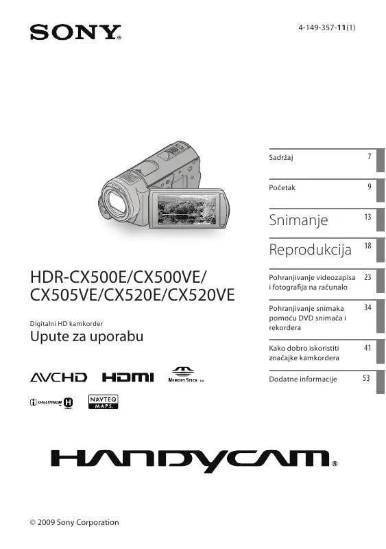 Mode d'emploi SONY HDR-CX520VE