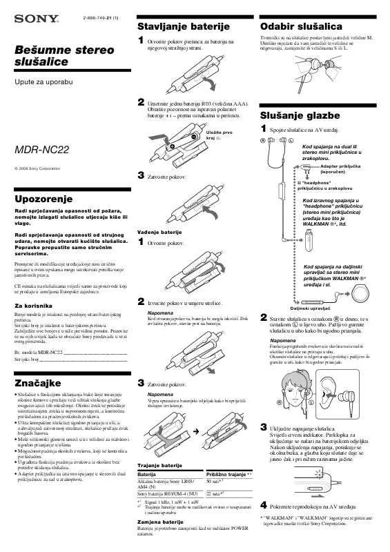 Mode d'emploi SONY MDR-NC22