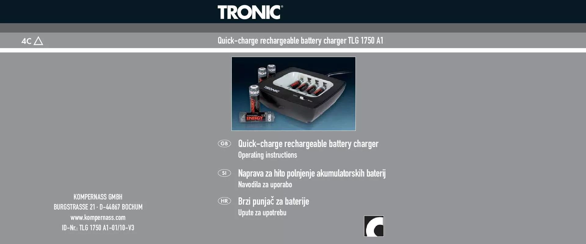 Mode d'emploi TRONIC TLG 1750 A1 QUICK-CHARGE RECHARGEABLE BATTERY CHARGER