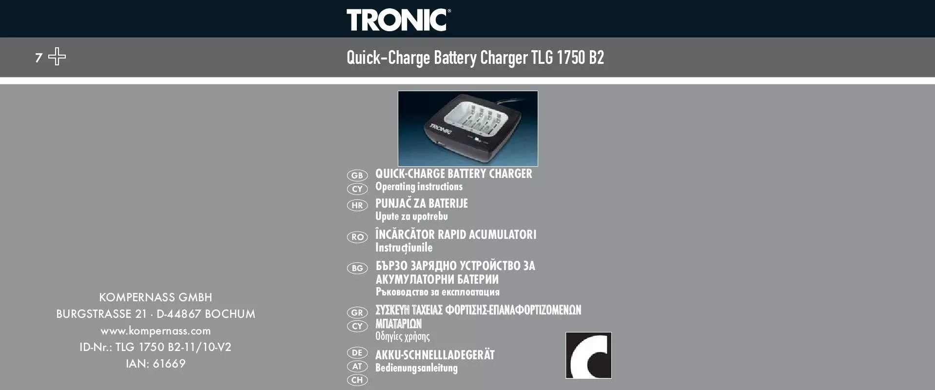 Mode d'emploi TRONIC TLG 1750 B2 QUICK-CHARGE BATTERY CHARGER
