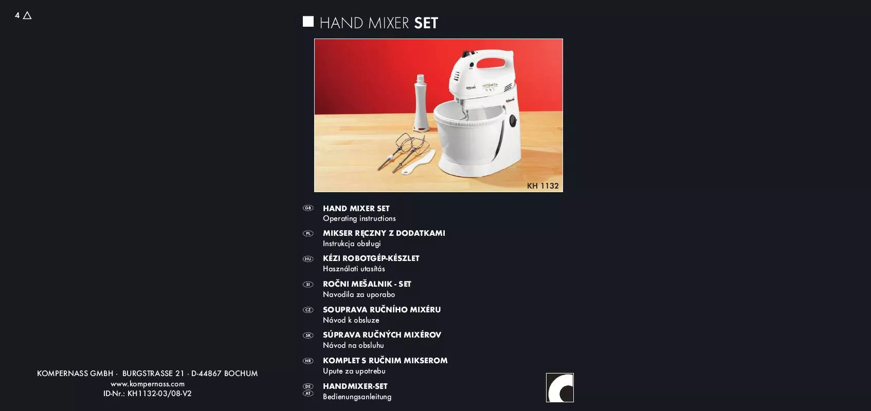 Mode d'emploi BIFINETT KH 1132 HAND MIXER SET