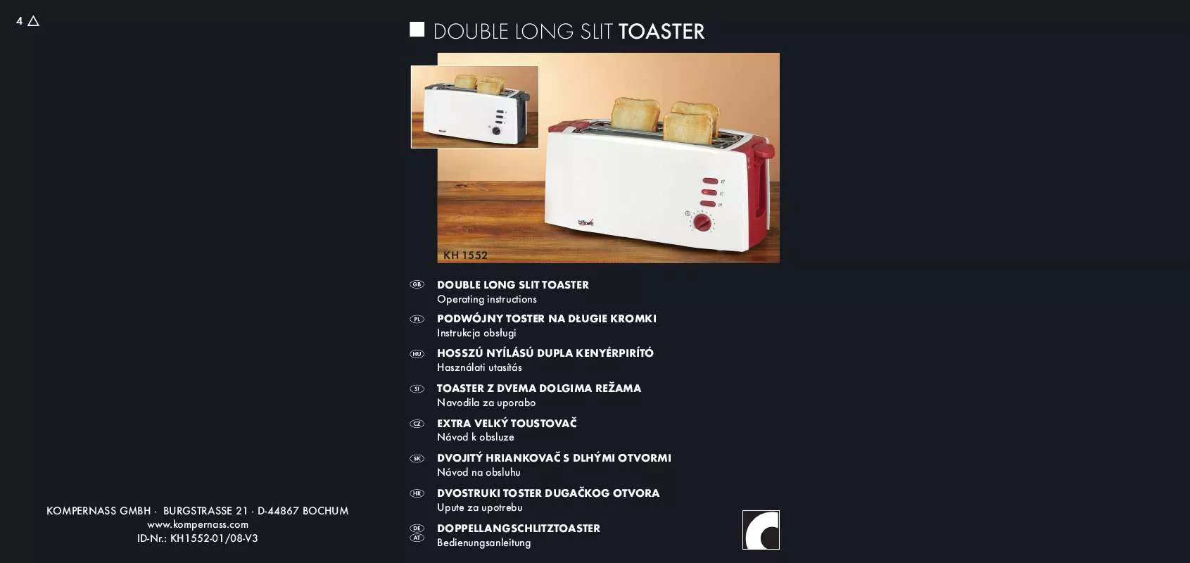 Mode d'emploi BIFINETT KH 1552 DUAL LONG-SLIT TOASTER