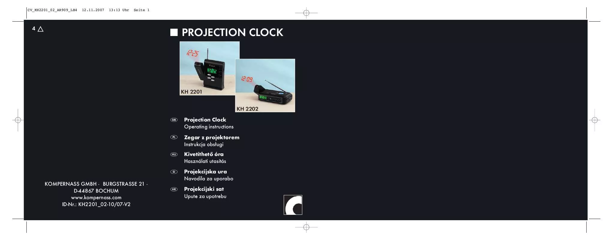 Mode d'emploi EBENCH KH 2002 PROJECTION CLOCK