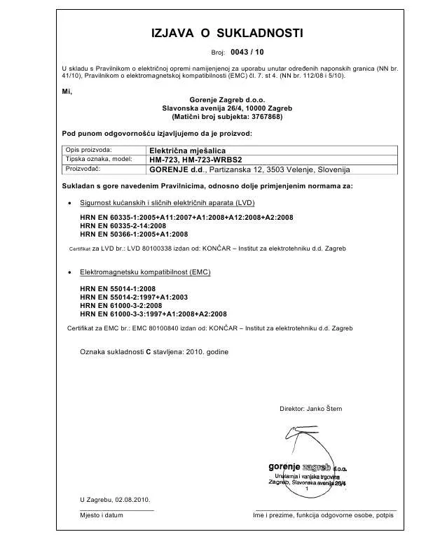 Mode d'emploi GORENJE M605B