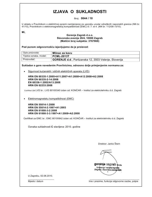 Mode d'emploi GORENJE SMK150B