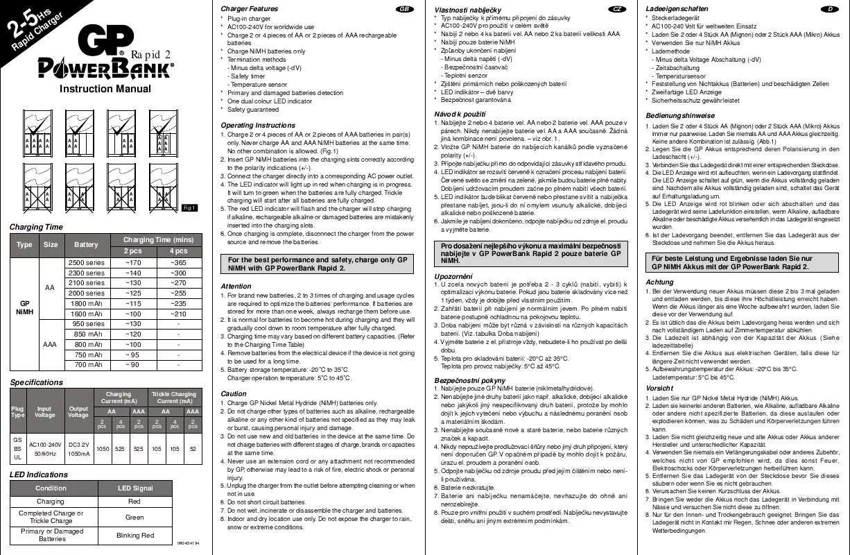 Mode d'emploi GP BATTERIES POWERBANK RAPID 2