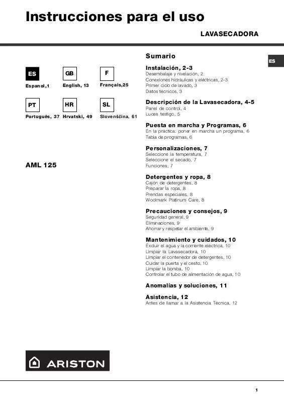 Mode d'emploi HOTPOINT-ARISTON AML 125