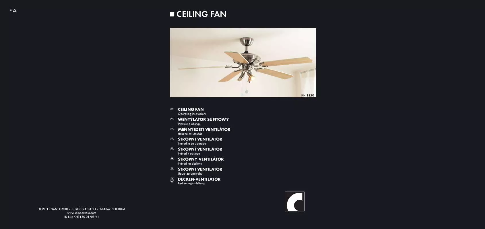 Mode d'emploi LERVIA KH 1150 CEILING FAN WITH HALOGEN LIGHTING