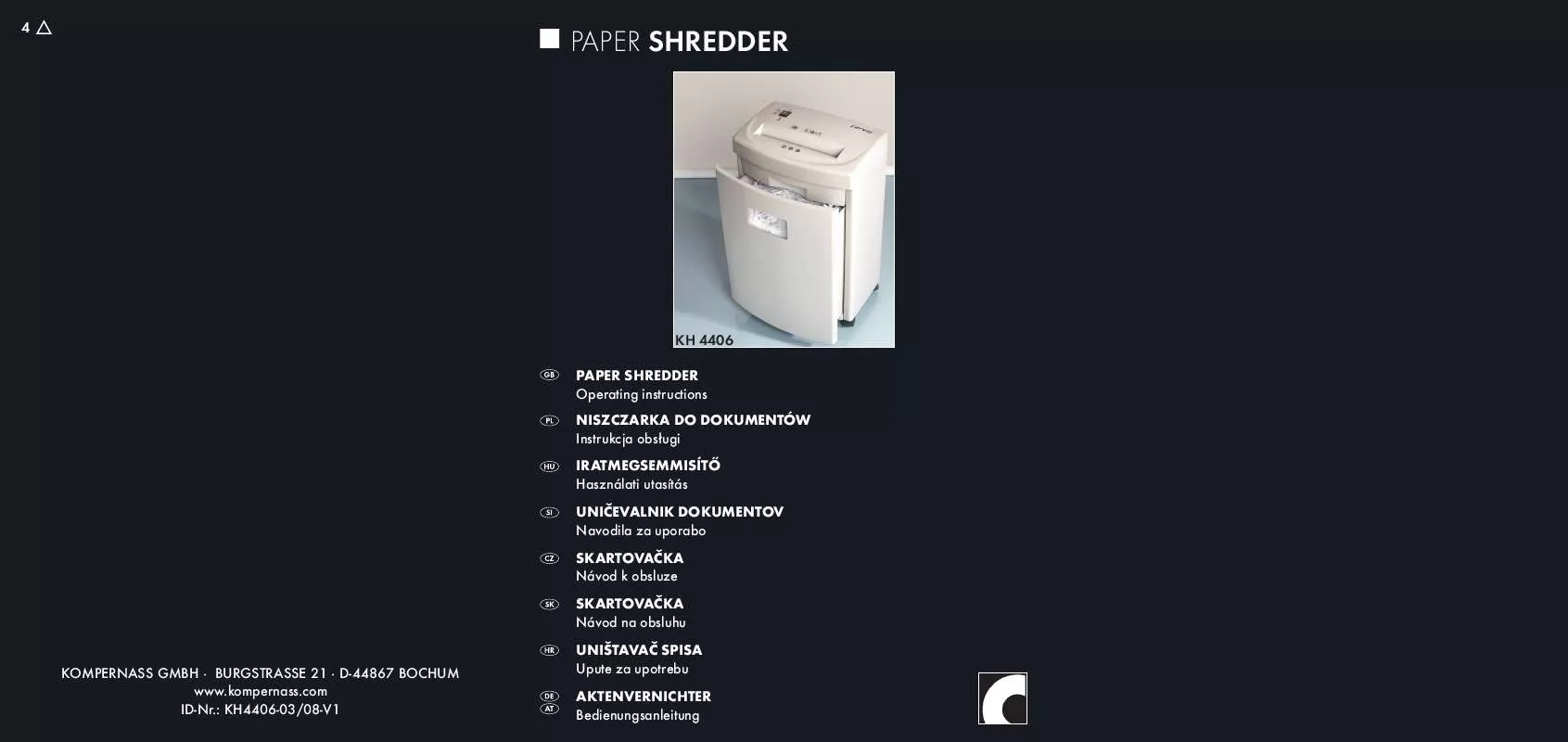 Mode d'emploi LERVIA KH 4406 PAPER SHREDDER