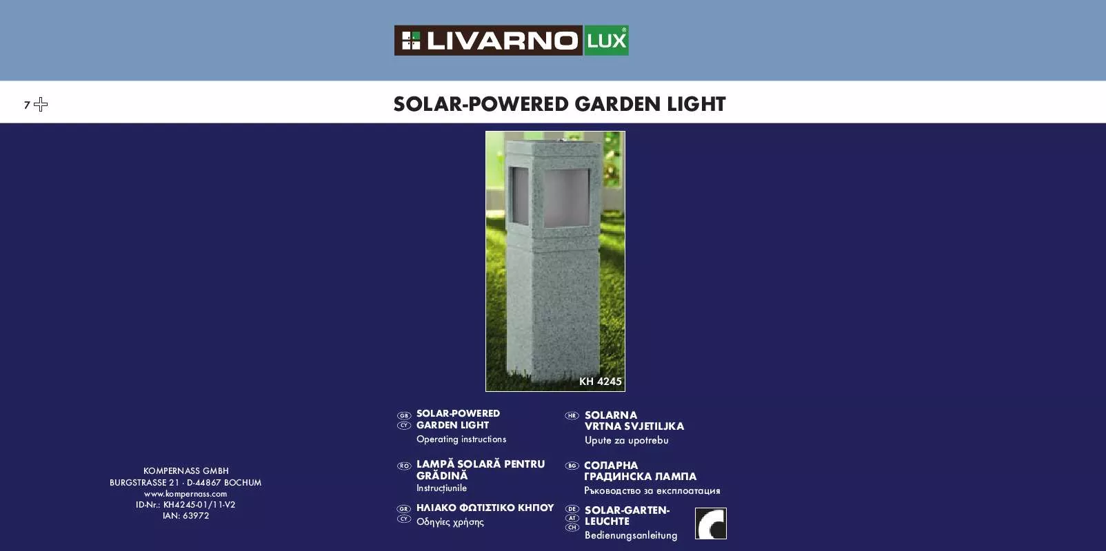 Mode d'emploi LIVARNO KH 4245 SOLAR-POWERED GARDEN LIGHT