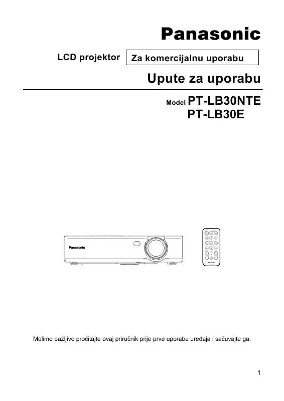 Mode d'emploi PANASONIC PT-LB30E