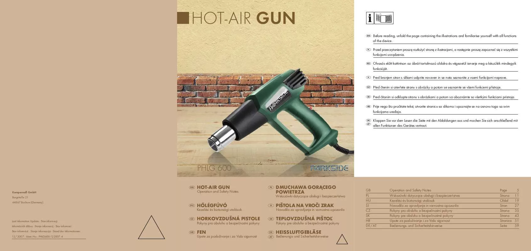 Mode d'emploi PARKSIDE KH 3166 HOT AIR GUN