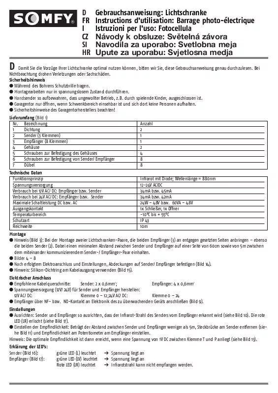 Mode d'emploi SOMFY LICHTSCHRANKE