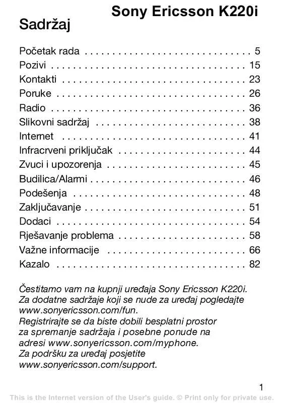 Mode d'emploi SONY ERICSSON K220I