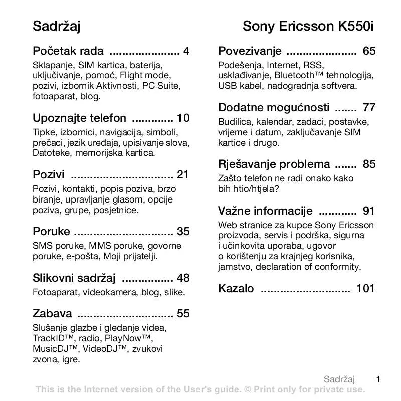 Mode d'emploi SONY ERICSSON K550I