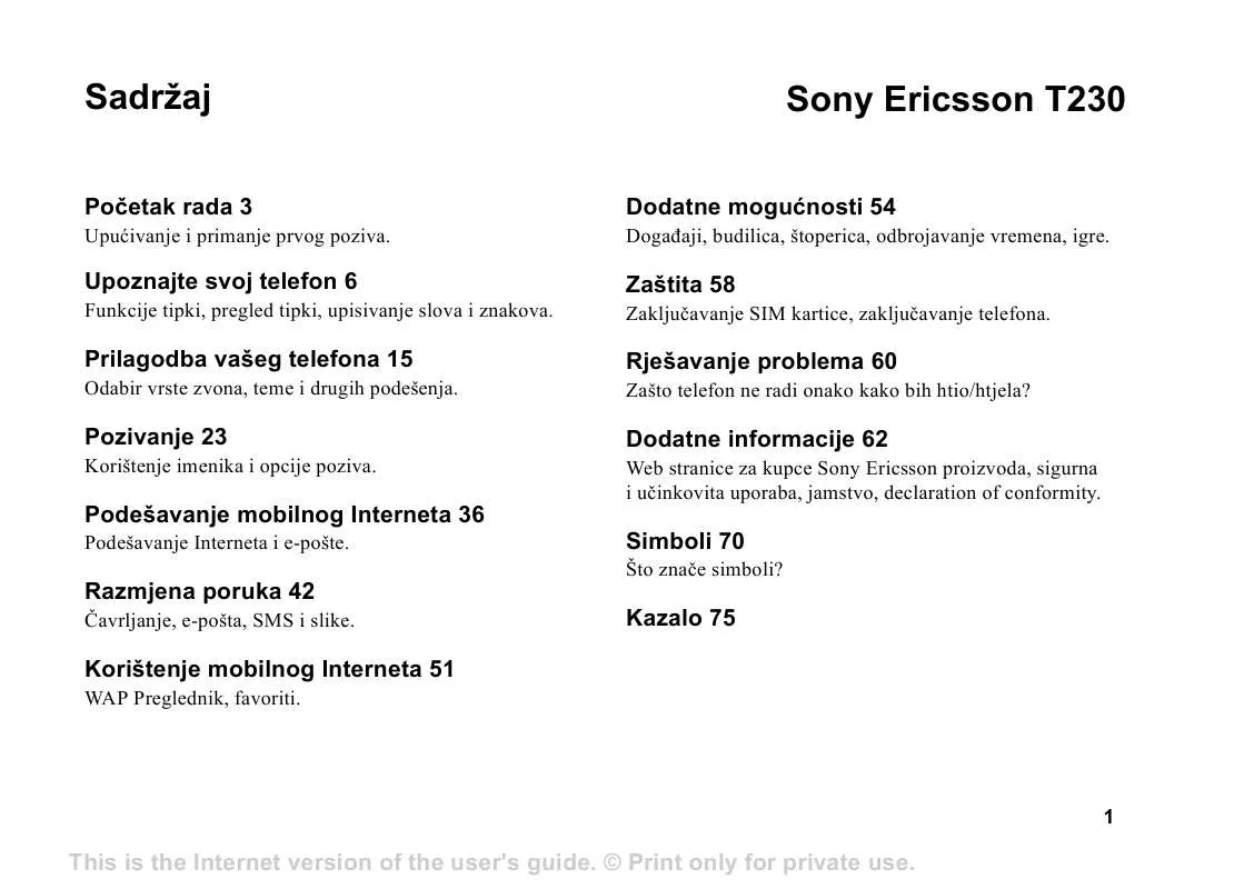 Mode d'emploi SONY ERICSSON T230