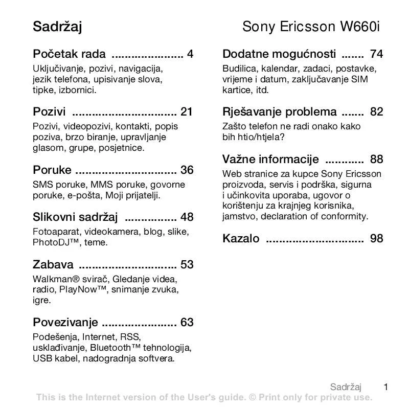 Mode d'emploi SONY ERICSSON W660I