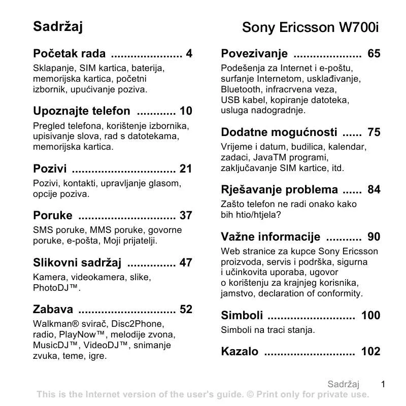 Mode d'emploi SONY ERICSSON W700I