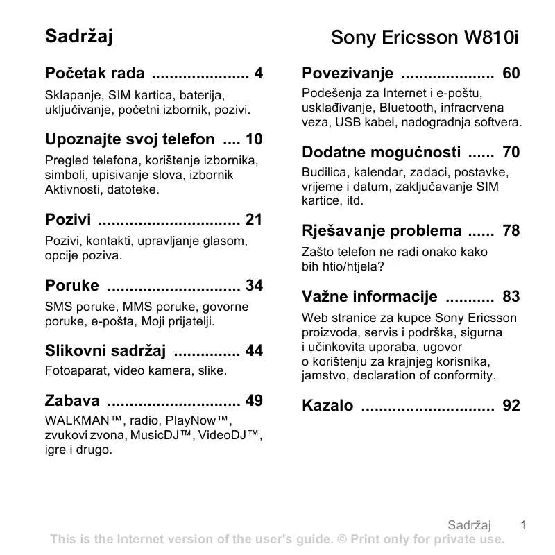 Mode d'emploi SONY ERICSSON W810I