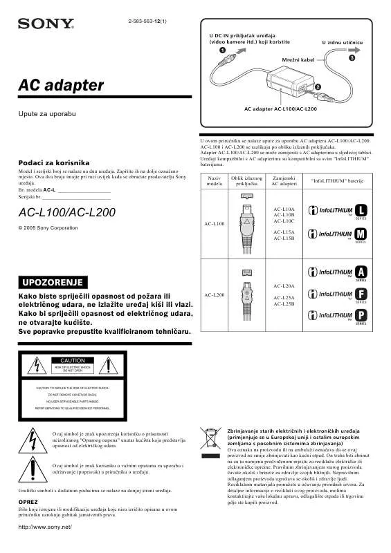 Mode d'emploi SONY AC-L100