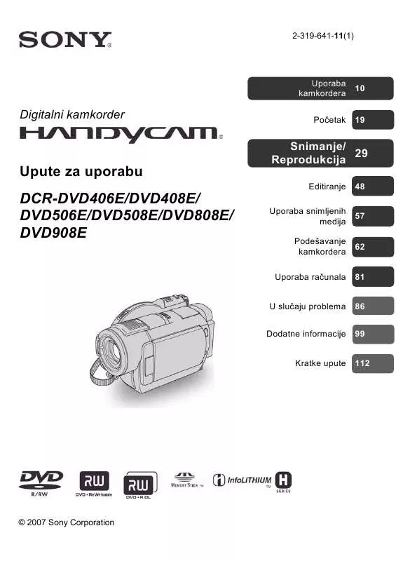 Mode d'emploi SONY DCR-DVD808E