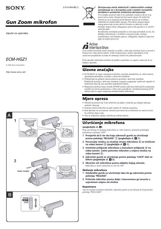 Mode d'emploi SONY ECM-HGZ1