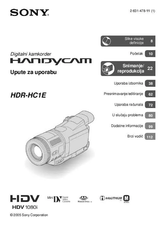 Mode d'emploi SONY HDR-HC1E