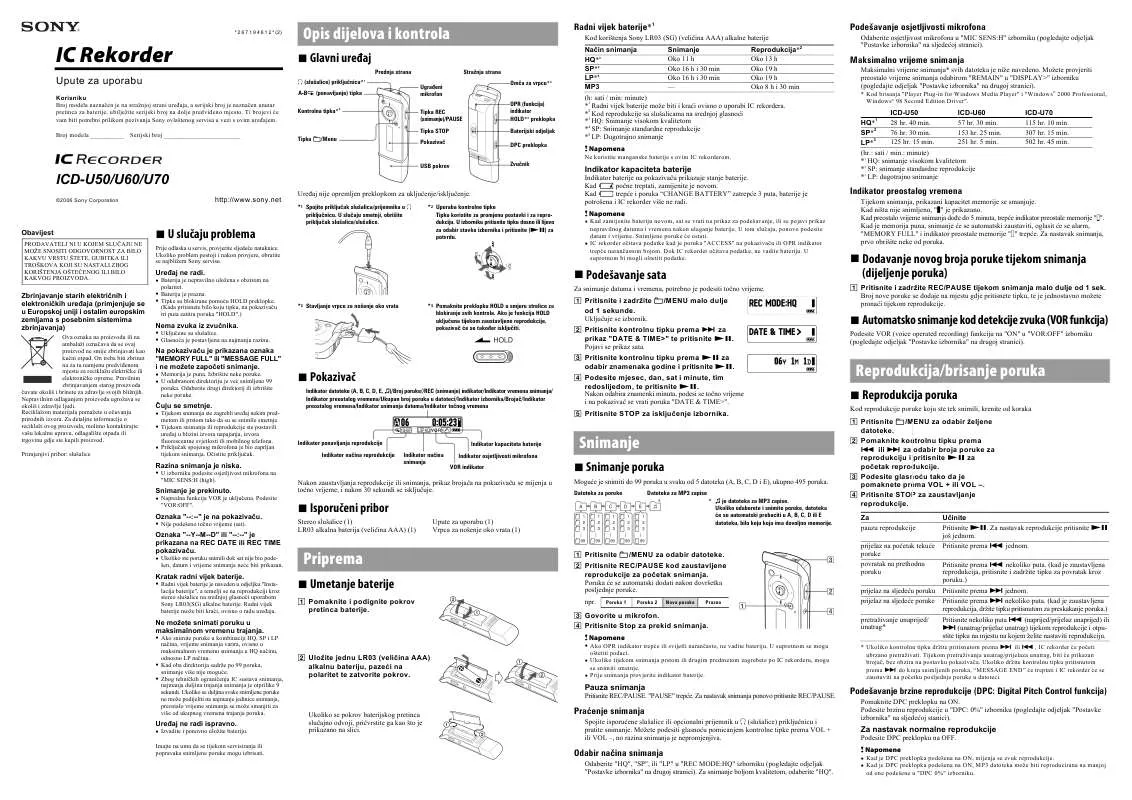 Mode d'emploi SONY ICD-U50