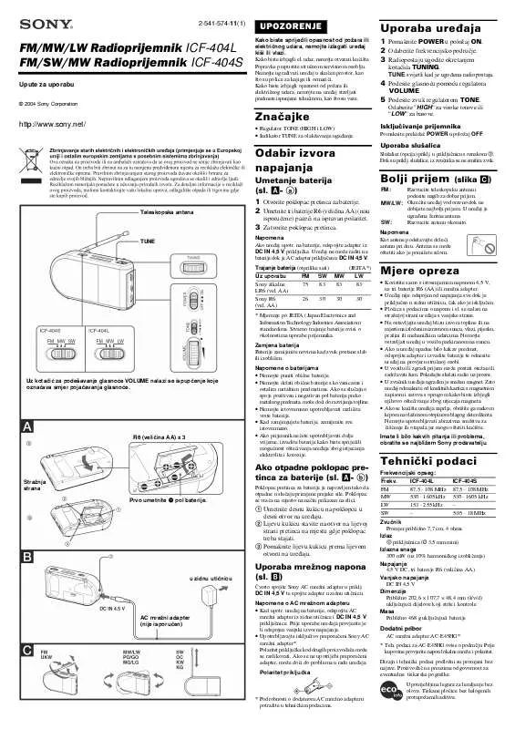 Mode d'emploi SONY ICF-404L