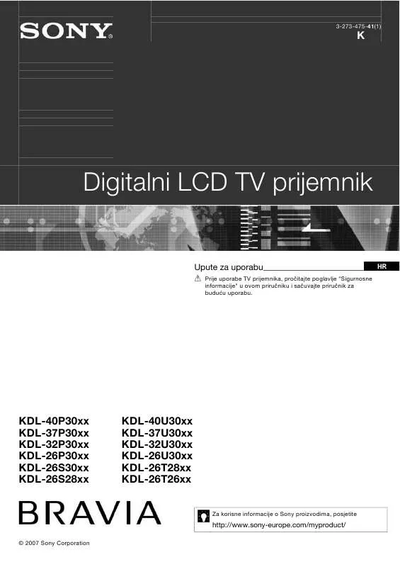 Mode d'emploi SONY KDL-26P302H