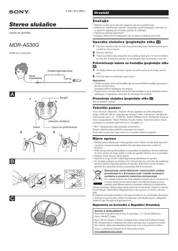 Mode d'emploi SONY MDR-AS30G