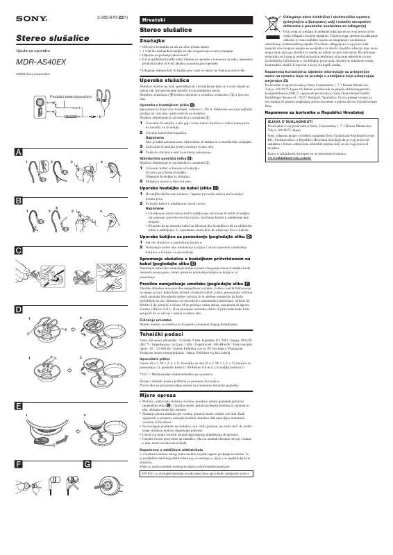 Mode d'emploi SONY MDR-AS40EX