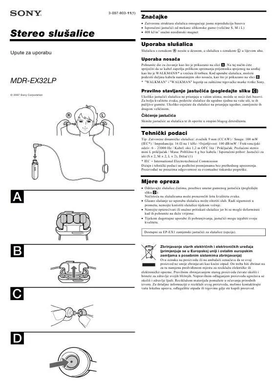 Mode d'emploi SONY MDR-EX32LP