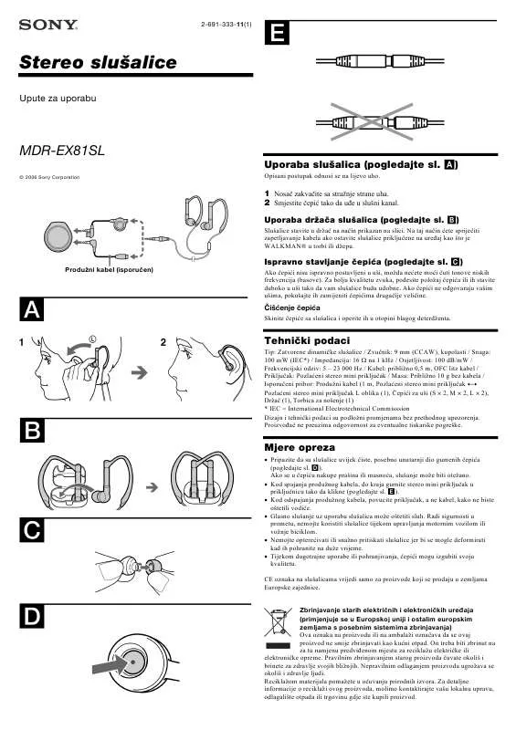 Mode d'emploi SONY MDR-EX81SL