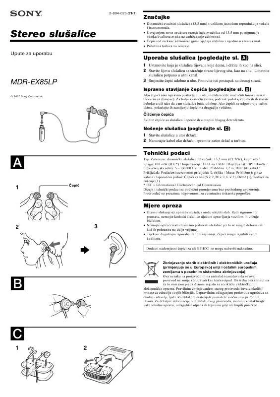 Mode d'emploi SONY MDR-EX85LP