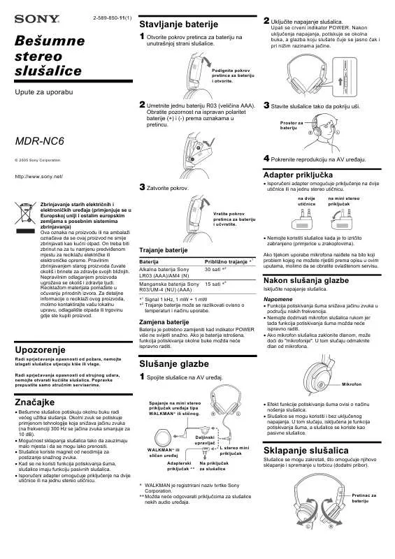 Mode d'emploi SONY MDR-NC6