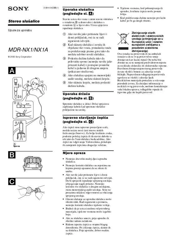 Mode d'emploi SONY MDR-NX1A