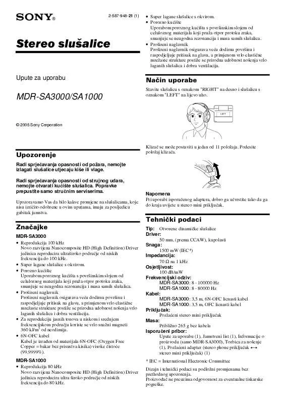 Mode d'emploi SONY MDR-SA1000