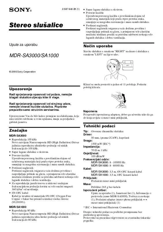 Mode d'emploi SONY MDR-SA3000