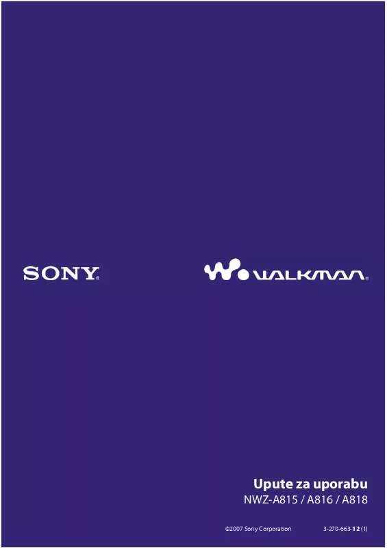 Mode d'emploi SONY NWZ-A816