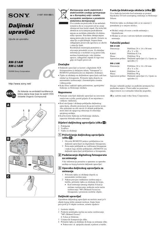 Mode d'emploi SONY RM-S1AM