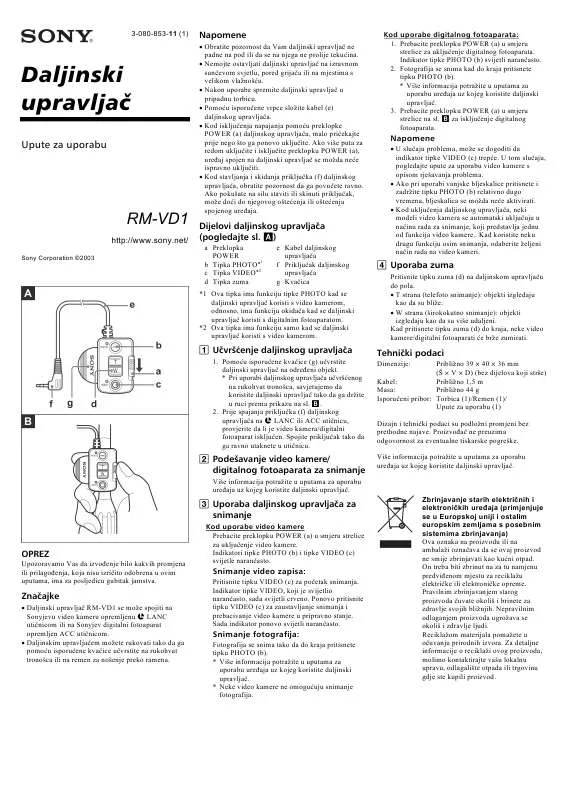 Mode d'emploi SONY RM-VD1